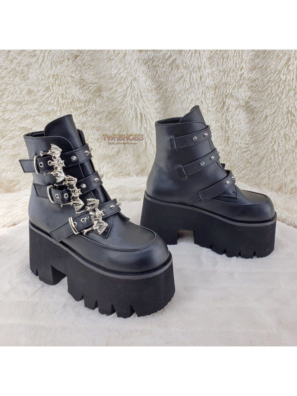 Ashes Bat Buckle 3.5" Platform Goth Punk Boots Restocked - Picture 5 of 12